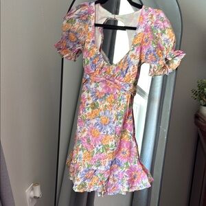 Hello Molly Pink and Orange Ruffled Wrap Mini Dress